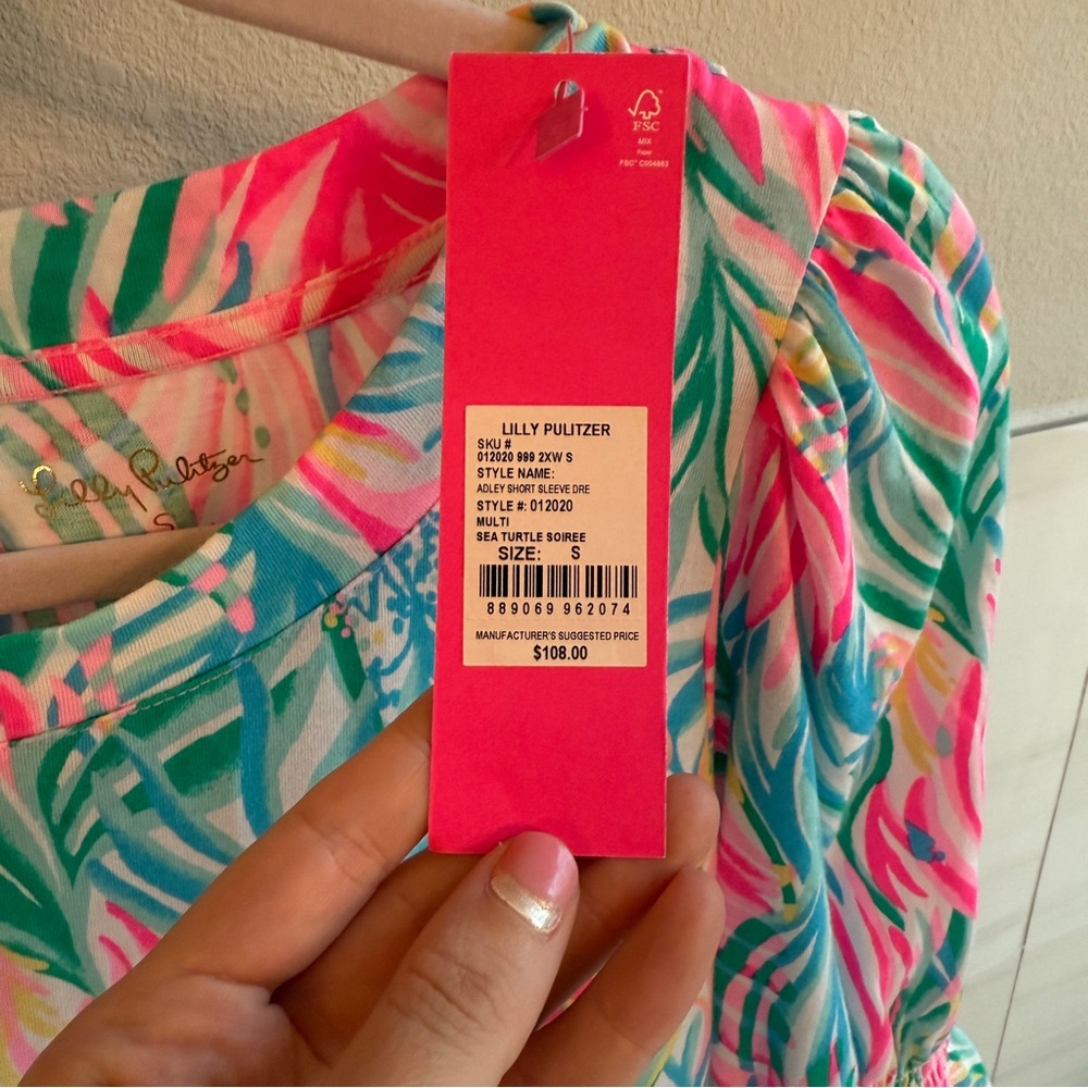 Lilly Pulitzer Pink and Green Leaf Mini Dress - Picture 3 of 6